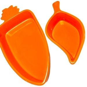 (2) CARROT & LEAF CHANTAL orange Stone-ware Casserole/Serve ware 1Qt & 12 oz EUC